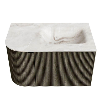 Mondiaz KURVE-DLUX Badkamermeubelset - 75x46x40cm - 1 lade - 1 deur - wastafel solid surface - rechts - 1 kraangat - Shadow