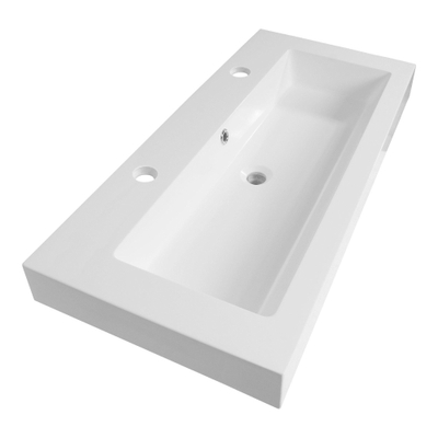 BRAUER Solar Thick lavabo 100x46x10cm - 1 lavabo - 2 trous de robinet - marbre minéral - blanc satiné