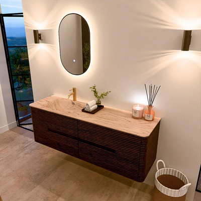 Mondiaz CIRO-DLUX Badkamermeubelset - 150x45x50cm - Solid surface wastafel Arena - 1 wasbak Links - 1 kraangat - 4 lades - Walnut