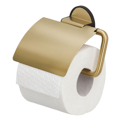 Tiger Tune Toiletrolhouder - met klep - zelfklevend - geborsteld messing/zwart SHOWROOMMODEL