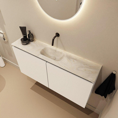 MONDIAZ TURE-DLUX 100cm toiletmeubel Talc. EDEN wastafel Ostra positie midden. Zonder kraangat.