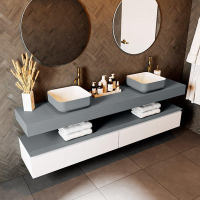 Mondiaz TOP 30 Vrijhangend Topblad - 200x30x12cm - geschikt voor waskom - Solid surface - Plata