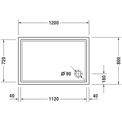 Duravit Starck Slimline Kunststof douchebak acryl rechthoekig - 120x80x5.5cm - zonder poten - wit