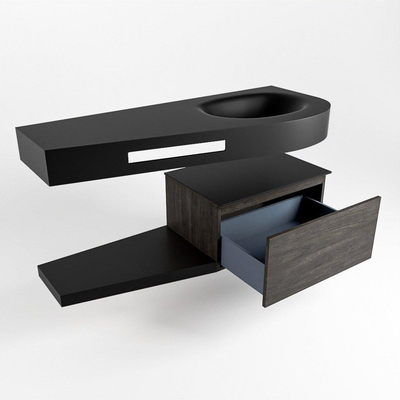 MONDIAZ RIVA Ensemble de meuble salle de bain - 120x50x30cm - 1 tiroir - MDF Marron foncé mat - push to open - 1 trou de robinet - lavabo à droite - solid surface urban