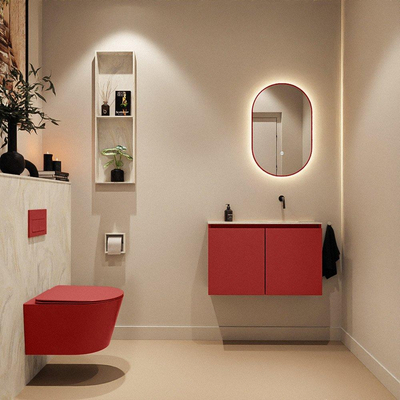 MONDIAZ TURE-DLUX Meuble toilette - 80cm - Fire - EDEN - vasque Ostra - position droite - sans trou de robinet