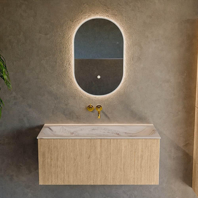 MONDIAZ KURVE-DLUX 100cm badmeubel kleur Oak met 1 lade en 0 deuren. Wastafel BIG MEDIUM Midden zonder kraangat Nata.
