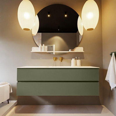 Mondiaz VICA-DLUX ensemble de meuble de salle de bain - 150cm - meuble sous-vasque armée - 2 tiroirs - lavabo encastré nuage milieu - sans trous de robinet - version haute de 60cm - ostra