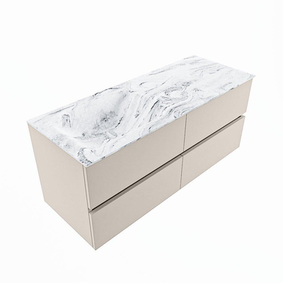 Mondiaz VICA-DLUX ensemble de meuble de salle de bain - 120cm - meuble sous-vasque lin - 4 tiroirs - lavabo encastré nuage gauche - 1 trou de robinet - version haute de 60cm - glace