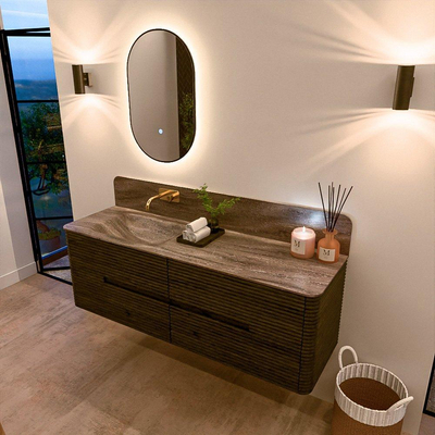 Mondiaz CIRO-DLUX Ensemble de meubles de salle de bains - 150x45x50cm - vasque en solid surface Oza - 1 bassin à gauche - sans trous de robinet - 4 tiroirs - Shadow