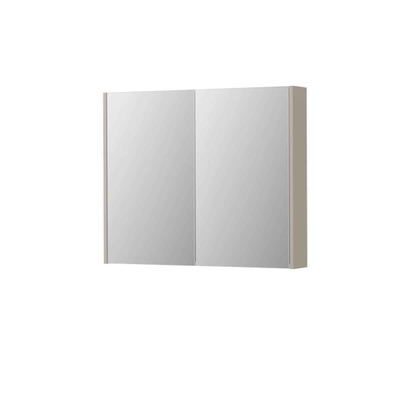 INK SPK2 Armoire de toilette avec miroir - 90x14x74cm - 2 portes - miroir double face - interrupteur et prise - MDF laqué gris cachemire mat