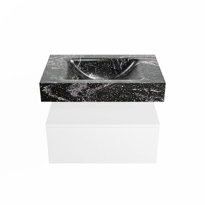 Mondiaz ALAN-DLUX Ensemble de meuble - 70cm - meuble Talc mat - 1 tiroir - Lavabo Cloud Lava suspendu - vasque Centre - 0 trous de robinet