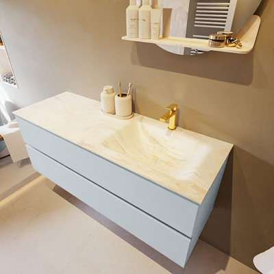 Mondiaz VICA-DLUX ensemble de meuble de salle de bain - 130cm - meuble sous-vasque argile - 2 tiroirs - lavabo encastré nuage droite - 1 trou de robinet - version haute 60cm - ostra