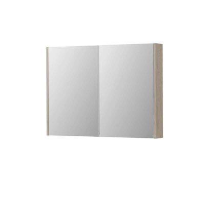 INK SPK2 armoire de toilette – 100 x 74 x 14 cm – 2 portes, portes-miroir double face – Chêne Ivoire