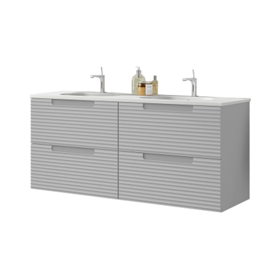 Saniclass Prime Balance Ensemble meuble de salle de bains - 120x55x45cm - 2 vasques rectangulaires en céramique blanc - 2 trous de robinet - 4 tiroirs - mat greige (gris)