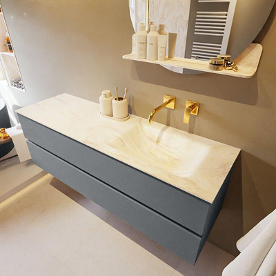 Mondiaz VICA-DLUX ensemble de meuble de salle de bain - 150cm - meuble sous-vasque plata - 2 tiroirs - lavabo encastré cloud droite - sans trous de robinet - miroir modèle spot - version XL 60cm haut - ostra