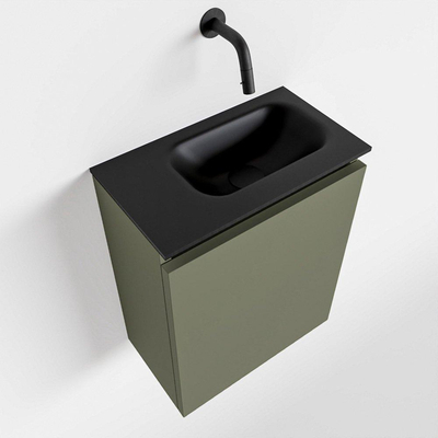 MONDIAZ TURE Fonteinset - 40x23x50cm - 0 kraangaten - 1 deur - army mat - Wasbak rechts - Solid Surface Zwart LICHT BESCHADIGD - OUTLET UDEN