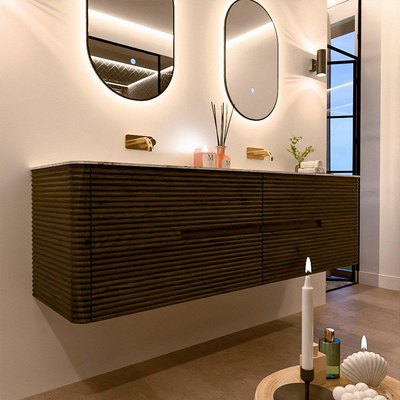 Mondiaz CIRO-DLUX Ensemble de meubles de salle de bains - 170x45x50cm - lavabo solid surface Glace - 2 vasques double - sans trous de robinet - 4 tiroirs - Shadow
