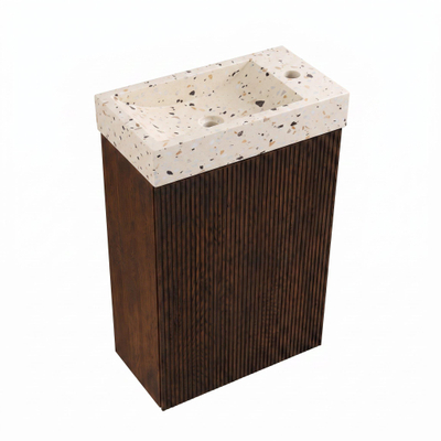 Saniclass Holz Atelier Ensemble meuble WC - 40x60.5cm - 1 porte - lavabo terrazzo - trou de robinet à droite - chêne charcoal