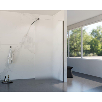 Fortifura Galeria inloopdouche - 60x200cm - mat glas - wandarm - Geborsteld Gunmetal PVD