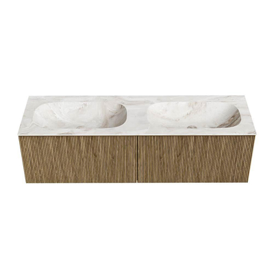 Mondiaz KURVE-DLUX Badkamermeubelset - 150x46x40cm - 2 lade - wastafel solid surface - dubbel - 2 kraangaten - Dusk
