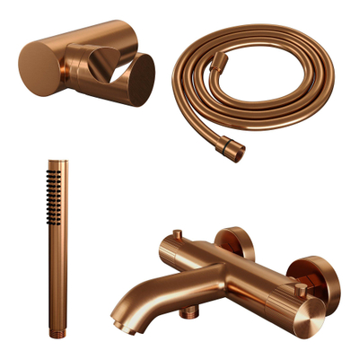 BRAUER Stripe Baddouche Thermostaatkraan - SET 03 - opbouw - wandhouder - staaf handdouche - doucheslang - koper geborsteld PVD