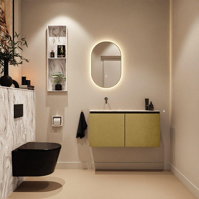 MONDIAZ TURE-DLUX Meuble toilette - 100cm - Oro - EDEN - vasque Glace - position gauche - sans trou de robinet