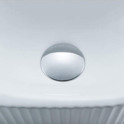 QeramiQ Fuente Ensemble de Lavabo - 40x21.5x12cm - strié - demi-rond - céramique - ensemble de robinet chrome - bouchon de vidange - siphon réduit - blanc mat