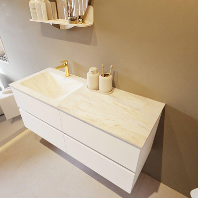 Mondiaz VICA-DLUX ensemble de meuble de salle de bain - 120cm - meuble sous lavabo talc - 4 tiroirs - lavabo encastré cloud gauche - 1 trou de robinet - version haute de 60cm - ostra