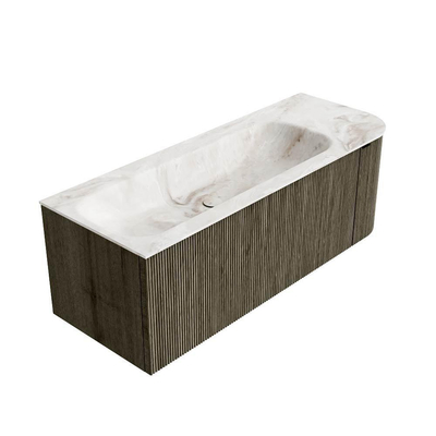 Mondiaz KURVE-DLUX Ensemble meuble de salle de bains - 125x46x40cm - 1 tiroir - 1 porte - lavabo solid surface - gauche - 1 trou de robinet - Shadow