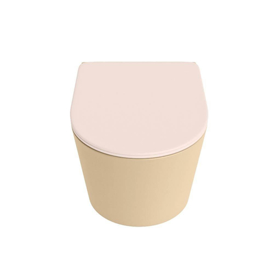 Mondiaz LAVIE hangtoilet – spoelrandloos – 36 x 53 cm – met softclose zitting – Sand (beige), zitting Rosee (roze)