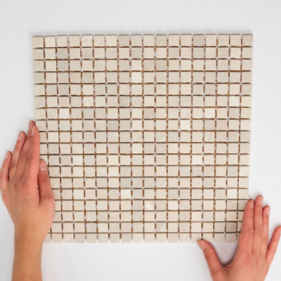The Mosaic Factory Natural Stone mozaïektegel 1.5x1.5x0.6cm voor wand en vloer voor binnen en buiten marmer botticino Anticato