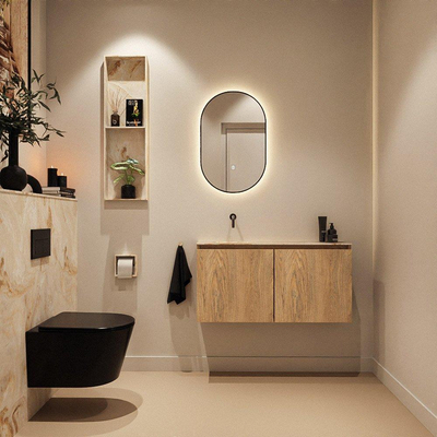 MONDIAZ TURE-DLUX Meuble toilette - 100cm - Washed Oak - EDEN - vasque Frappe - position gauche - sans trou de robinet