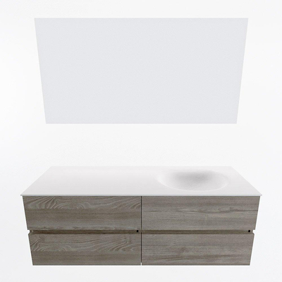 Mondiaz VICA ensemble de meuble de salle de bain - 140cm - meuble sous-vasque marron clair gris - 4 tiroirs - lavabo lune droite - sans trous de robinet - couleur talc - miroir LED - version XL 60cm de haut