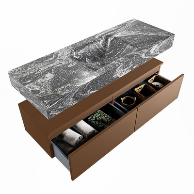 Mondiaz ALAN-DLUX Ensemble de meuble - 130cm - meuble Rust mat - 2 tiroirs - Lavabo Cloud Lava suspendu - vasque Centre - 0 trous de robinet