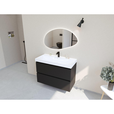 HR Infinity XXL ensemble de meubles de salle de bain 3d 100 cm 1 lavabo en céramique blanc 1 trou de robinet 2 tiroirs noir mat