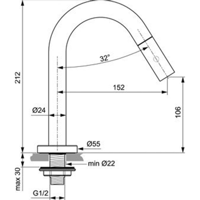 Ideal Standard IdealStream toiletkraan met hoge uitloop 150cm chroom