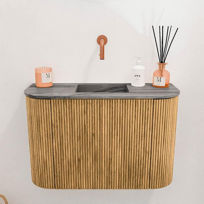 Mondiaz JOYA-DLUX 63.2cm toiletmeubel - ronding links en rechts kleur Oak - Wastafel FAYE positie Midden Zonder kraangat kleur Sombra.