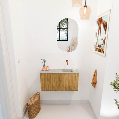 Mondiaz JOYA-DLUX 80cm toiletmeubel - kleur Oak - Wastafel FAYE positie Rechts Zonder kraangat kleur Glace.