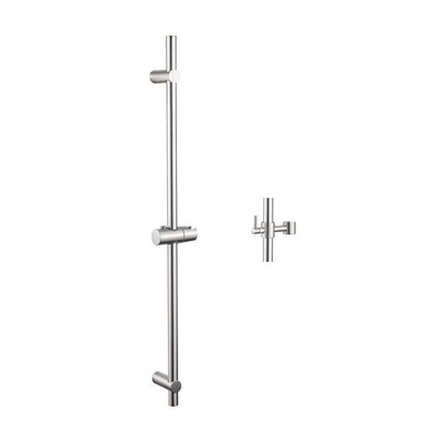 FugaFlow Eccelente Sobrado Ensemble de douche barre curseur avec douchette ronde, flexible en métal et robinet de douche Inox brossé PVD