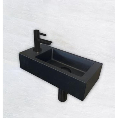 Wiesbaden Rhea S Fonteinset Rhea S mini - met fontein links kraan sifon en afvoerplug - mat zwart