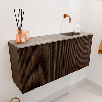 Mondiaz JOYA-DLUX 90cm toiletmeubel - kleur Walnut - Wastafel FAYE positie Rechts Zonder kraangat kleur Oza.