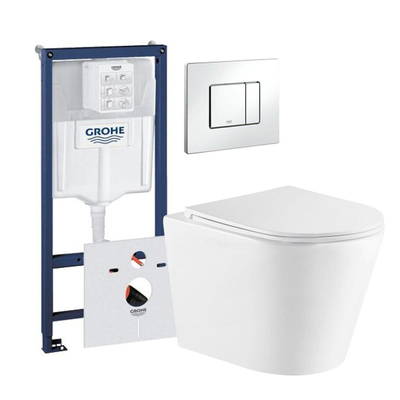 QeramiQ Dely Toiletset - Grohe inbouwreervoir - witte bedieningsplaat - toilet - zitting - glans wit