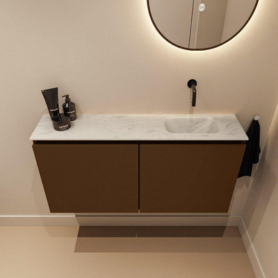 MONDIAZ TURE-DLUX Meuble toilette - 100cm - Rust - EDEN - vasque Opalo - position droite - sans trou de robinet