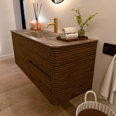 Mondiaz CIRO-DLUX Badkamermeubelset - 120x45x50cm - Solid surface wastafel Oza - 1 wasbak Midden - 1 kraangat - 2 lades - Dusk