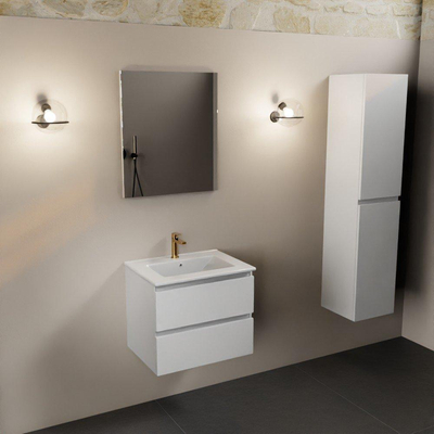 Mondiaz AIVY Ensemble de meuble - 60x45x50cm - 1 trou de robinet - 1 vasque Talc céramique - Centre - 2 tiroirs - avec miroir - MDF Talc