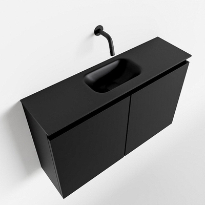 Mondiaz TURE Meuble lave-mains 80x23x50cm sans trous de robinet 2 portes Urban mat Lavabo Eden Centre Solid Surface Noir