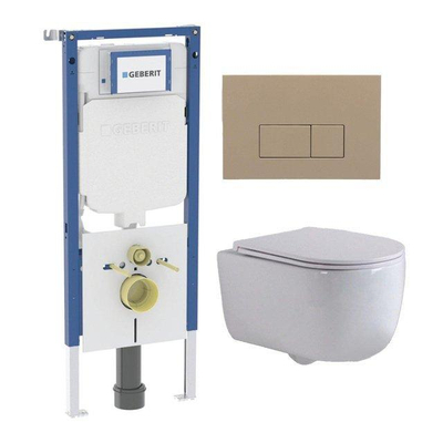 QeramiQ Dely Swirl Pack WC - 36.3x51.7cm - réservoir encastré Geberit UP720 Duofix Sigma - abattant mince - plaque de déclenchement taupe - boutons rectangulaires - blanc mat
