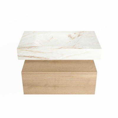 Mondiaz ALAN-DLUX Ensemble de meuble - 80cm - meuble Washed Oak mat - 1 tiroir - Lavabo Cloud Frappe suspendu - vasque Centre - 1 trou de robinet