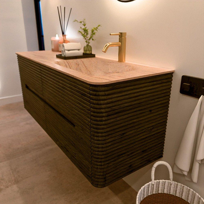 Mondiaz CIRO-DLUX Badkamermeubelset - 130x45x50cm - Solid surface wastafel Saba - 1 wasbak Rechts - 1 kraangat - 4 lades - Shadow
