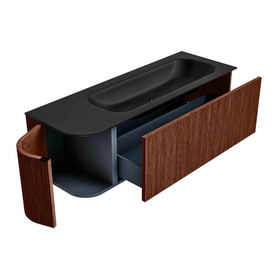 Mondiaz KURVE Badkamermeubelset - 135x46x40cm - 1 lade - 1 deur - wastafel solid surface - rechts - 1 kraangat - Ruby
